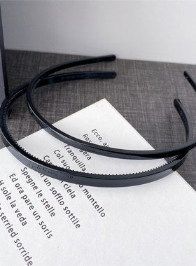 简约黑色亚克力发箍韩国进口方边带齿细发卡窄边头箍发窟洗脸宽松