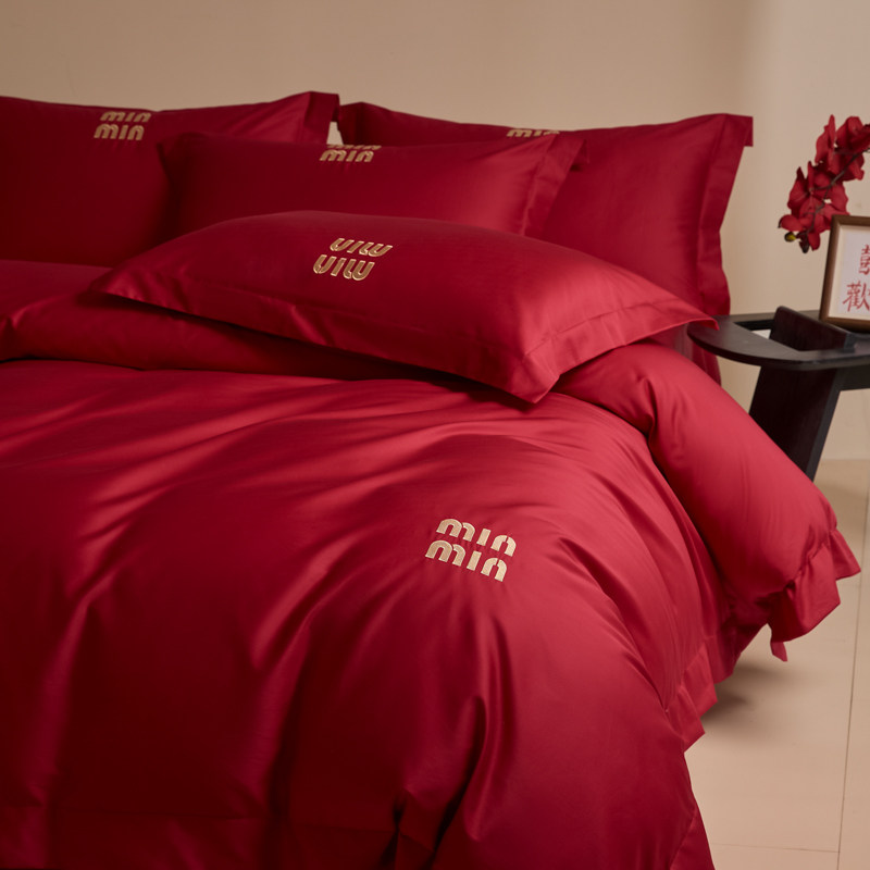 高档中式结婚四件套大红色婚庆纯棉被套婚房喜被新婚陪嫁床上用品,床上用品,婚庆床品套件,淘宝优惠券,粉丝福利购,淘宝优惠卷