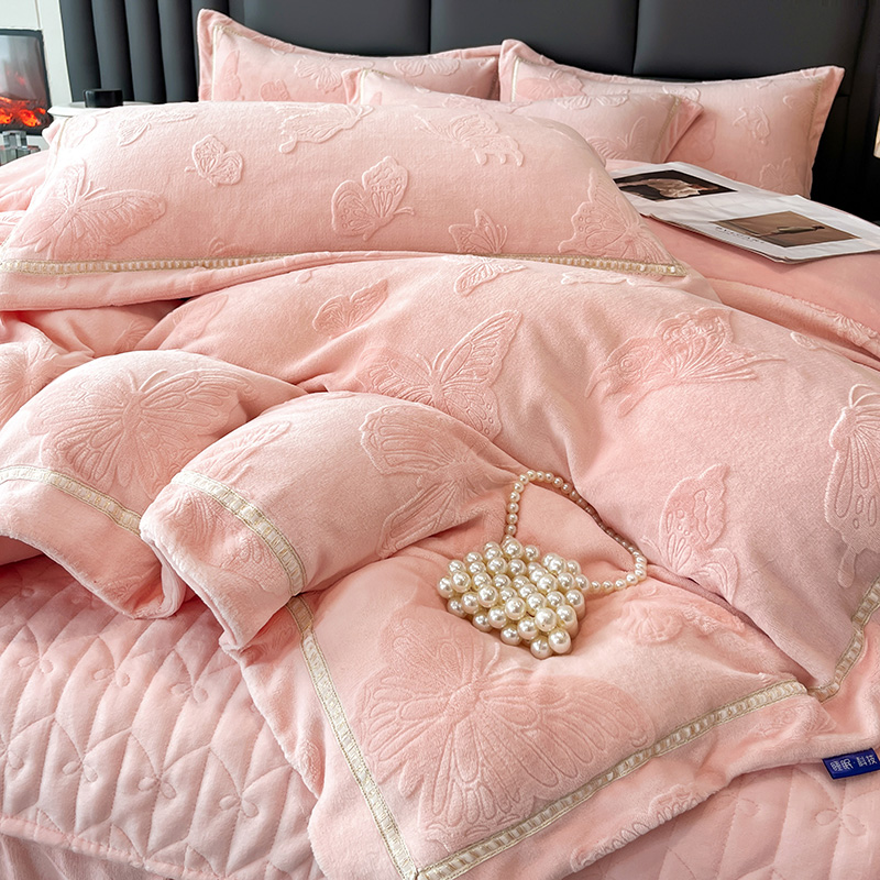 防静电不掉毛牛奶绒床盖四件套