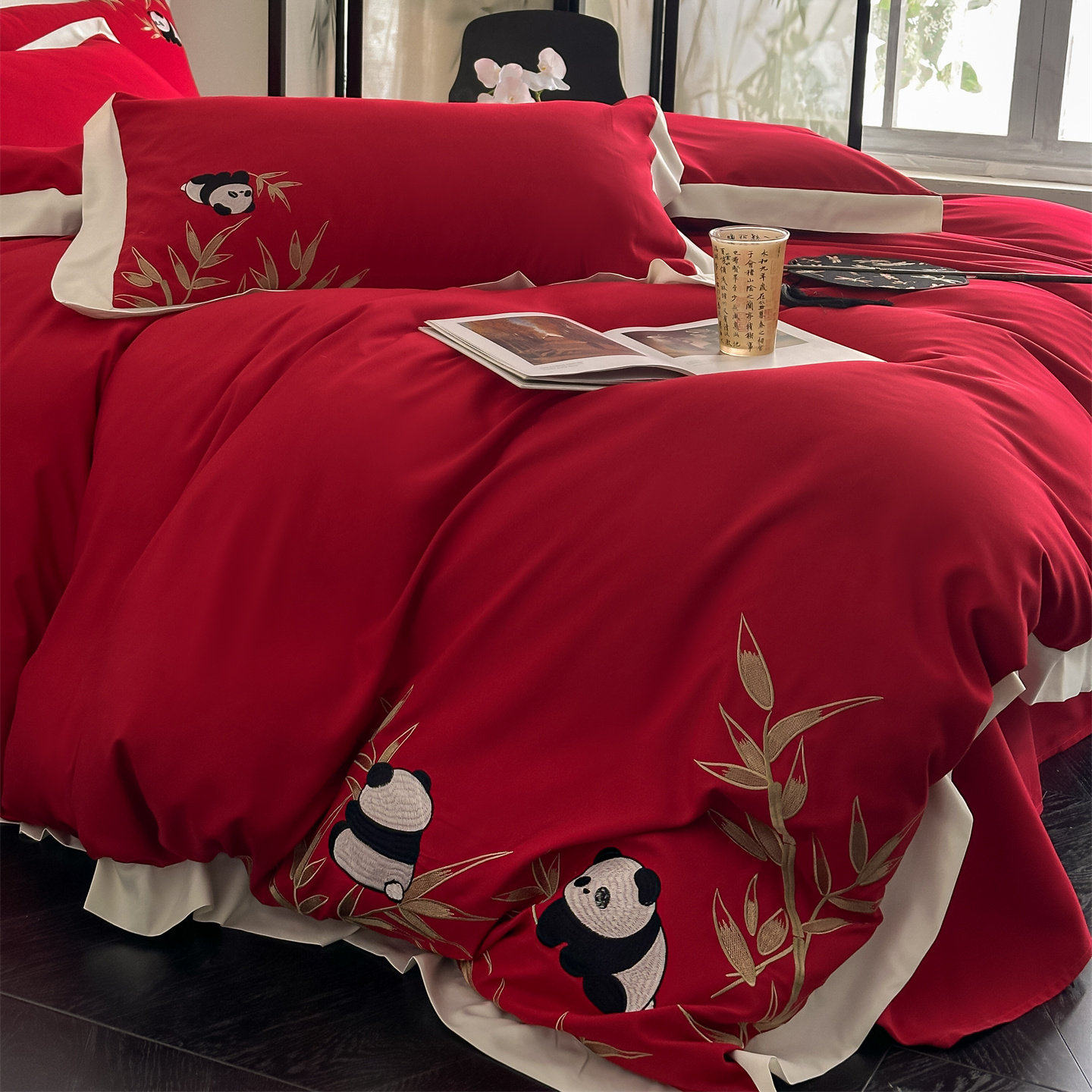 新中式结婚四件套大红色床单婚房喜被套纯棉高档婚庆床上用品婚嫁