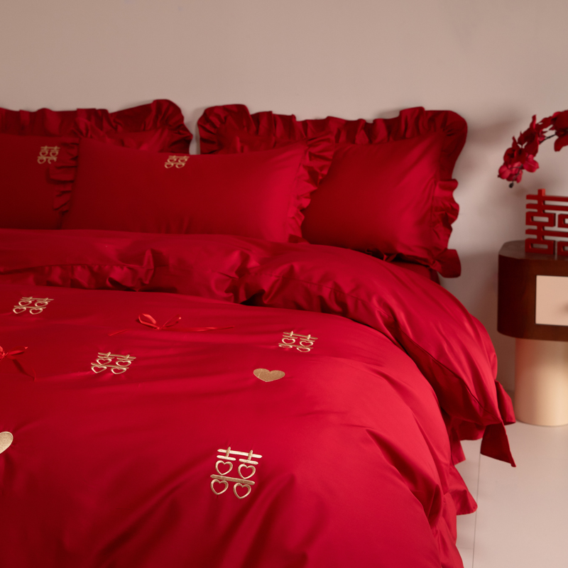 中式红色婚庆四件套不掉色不球球