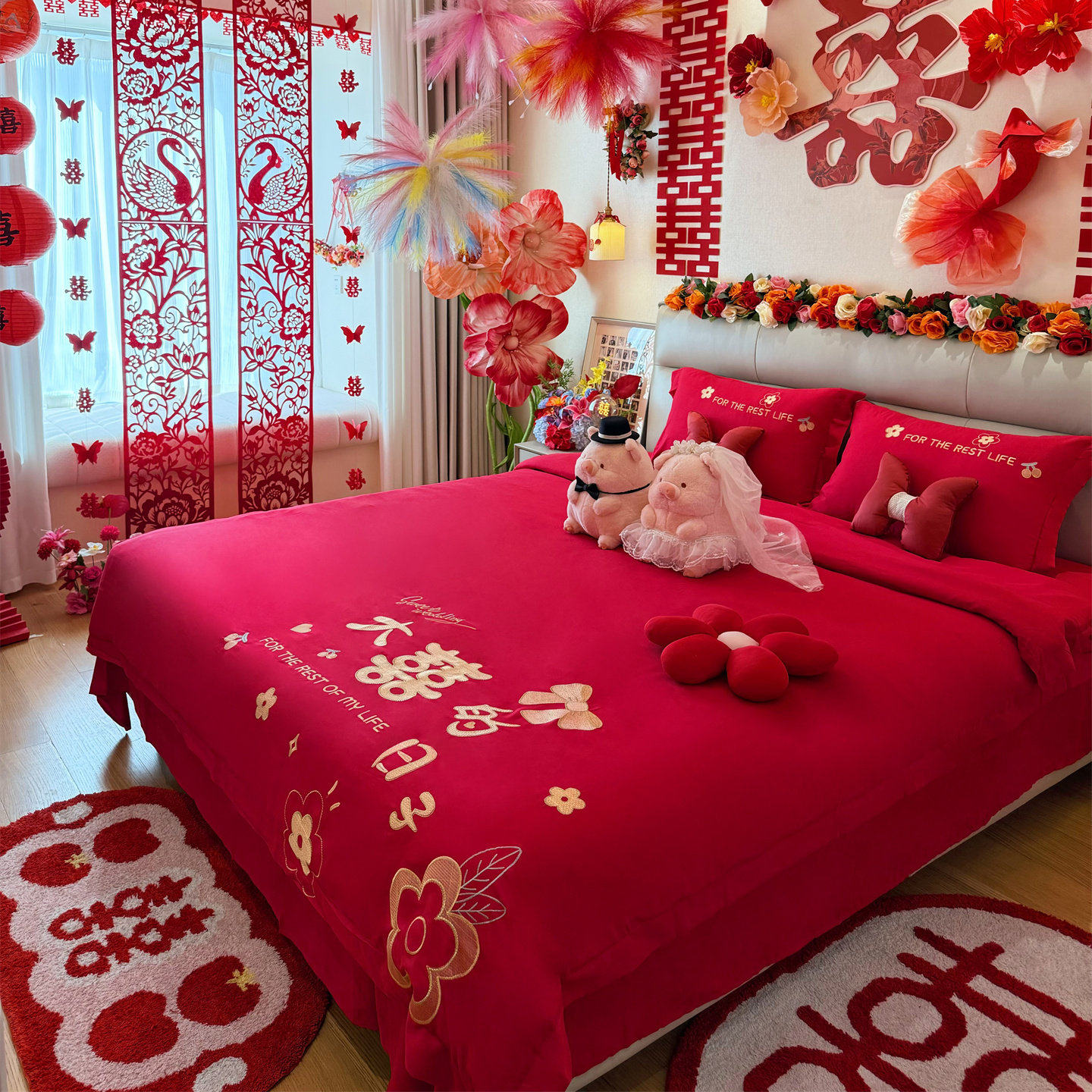 高档中式结婚四件套大红色婚庆纯棉被套婚房喜被新婚陪嫁床上用品,床上用品,婚庆床品套件,淘宝优惠券,粉丝福利购,淘宝优惠卷