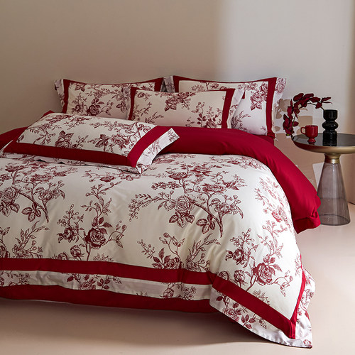 高档新中式长绒棉红色婚庆四件套