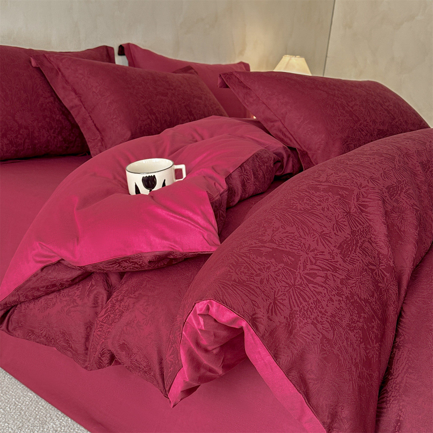 高级感全棉结婚四件套轻奢酒红色婚庆被套纯棉新婚房陪嫁床上用品,床上用品,婚庆床品套件,淘宝优惠券,粉丝福利购,淘宝优惠卷