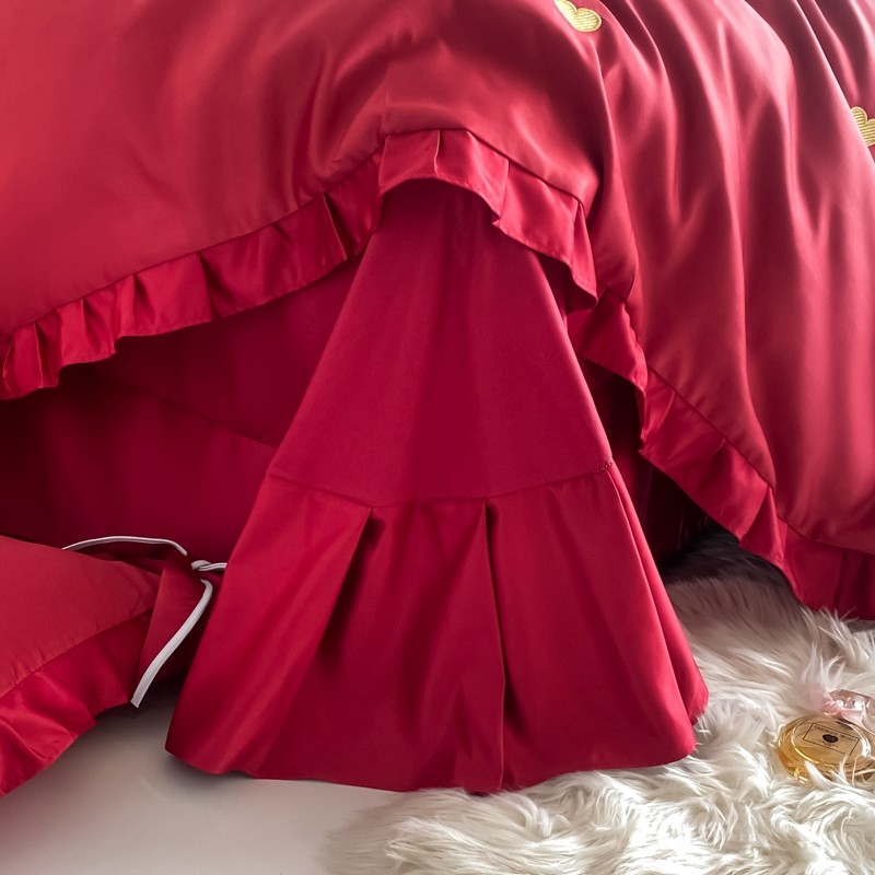 GIRL PRINCESS LOVE EMBROIDERY WEDDING FOUR-PIECE BIG RED BED SHEET QUILT COVER ALL COTTON PURE COTTON WEDDING BEDDING