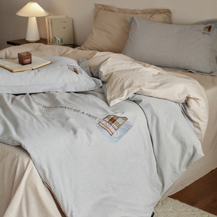 纯棉床上用品4 高级感A类长绒棉主卧室四件套全棉棉麻床单被套四季