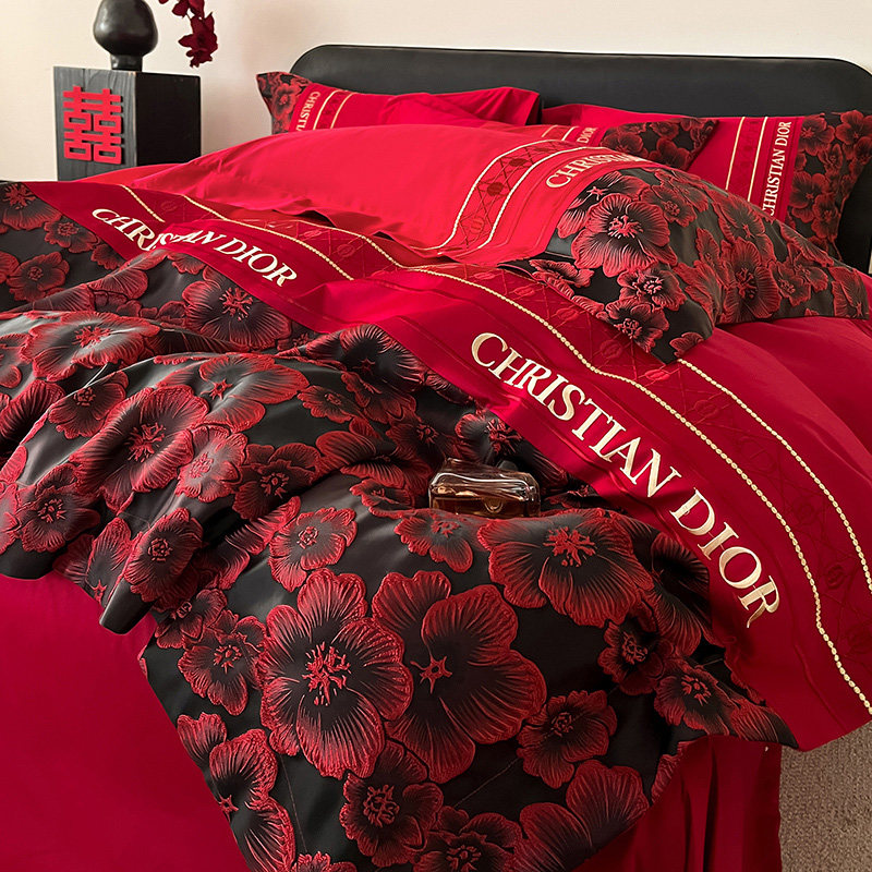 新中式高档结婚四件套红色床单被套婚房喜被纯棉婚庆床上用品陪嫁,床上用品,婚庆床品套件,淘宝优惠券,粉丝福利购,淘宝优惠卷