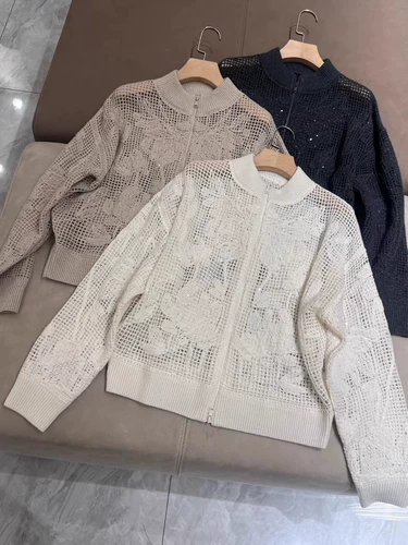 Демисезонный кашемировый комплект с круглым воротником, трикотажный лонгслив с молнией, куртка, блестки для ногтей, юбка, свитер, с вышивкой