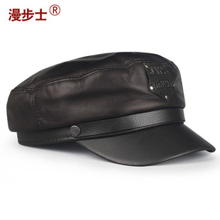 时尚羊皮平顶帽青年学生帽休闲鸭舌帽新款男女通用真皮帽子韩版潮