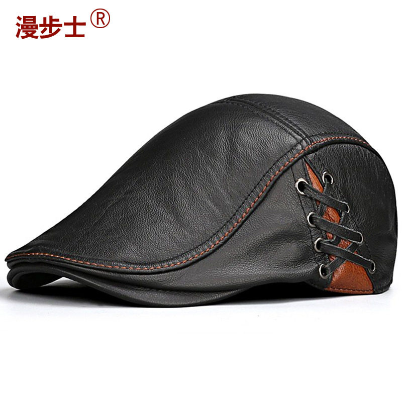 牛皮休闲鸭舌帽韩版薄款秋冬皮帽