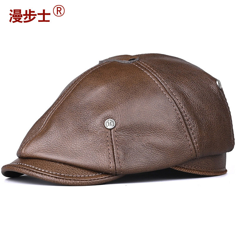 牛皮骑士帽男士休闲秋冬真皮帽子