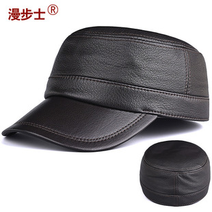 山羊皮平顶帽男士冬季保暖透气休闲人爸爸男性父亲真皮质封口帽子