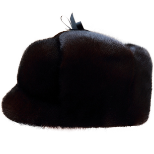 全皮水貂鸭舌帽中老年貂毛皮草老人貂皮帽子男冬天整挡风皮帽