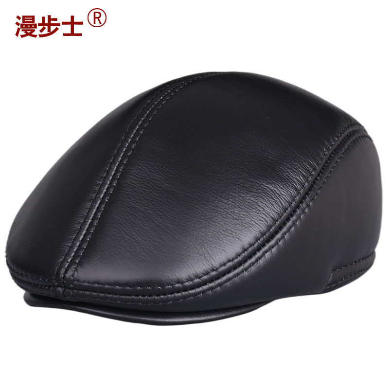 真皮帽子贝雷帽加厚短檐冬天帽子