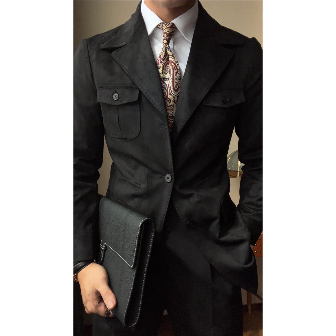 麂皮绒游猎夹克复古翻领秋冬意式