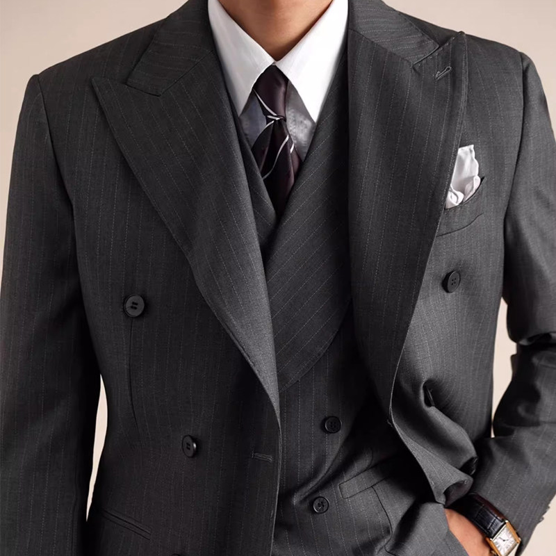【半里衬精纺羊毛】意式双排扣西服套装男英伦商务绅士休闲三件套,男装,西服套装,淘宝优惠券,粉丝福利购,淘宝优惠卷
