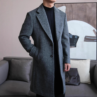 新款70%绵羊毛加厚900g重磅柴斯特呢子大衣男中长款秋冬保暖外套