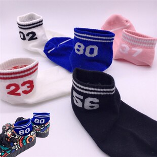 韩版新款全纯棉23号数字学生两杠条纹简单潮流运动学院风船短袜子