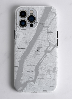 newyork纽约城市地图灰色手机壳适用苹果16pro个性小众小米15全包防摔IQOONEO10高级感华为MATE70创意红米K80