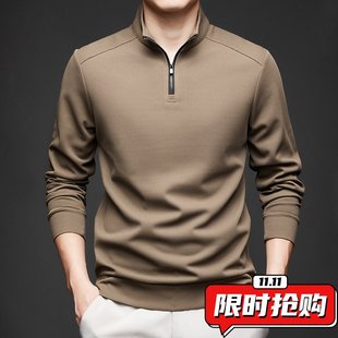 纯色中年立领打底男士 半拉链长袖 长袖 新款 卫衣ER40 t恤男2024秋季