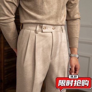 休闲西裤 西装 轻熟英伦复古商务那不勒斯坠感直筒修身 男士 男ER10 裤