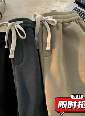 重磅双面摇粒绒卫裤男秋冬加绒加厚束脚休闲长裤宽松潮牌运动ER70