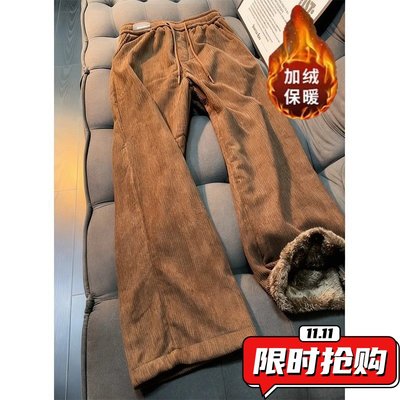 棕咖色麦穗纹提花休闲裤子男秋冬垂感弯刀微喇卫裤直筒阔腿运ER94