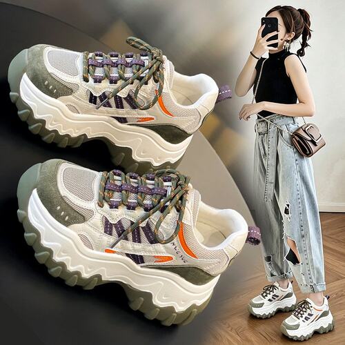 真皮增高9cm老爹鞋女2026新款秋冬厚底轻便户外休闲运动登山C-63
