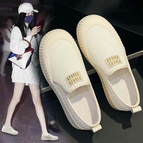 国潮厚底帆布饼干鞋女2026春新款百搭透气休闲板鞋女一脚蹬乐C-11