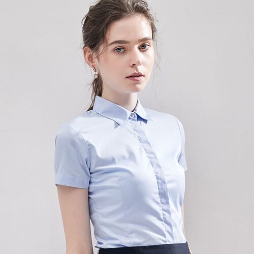 夏季短袖衬衫女免烫纯色职业装衬衣气质职业通勤女士衬衫刺绣F-50