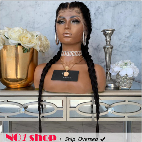 Europe lady double braided wig black front lace logn hair
