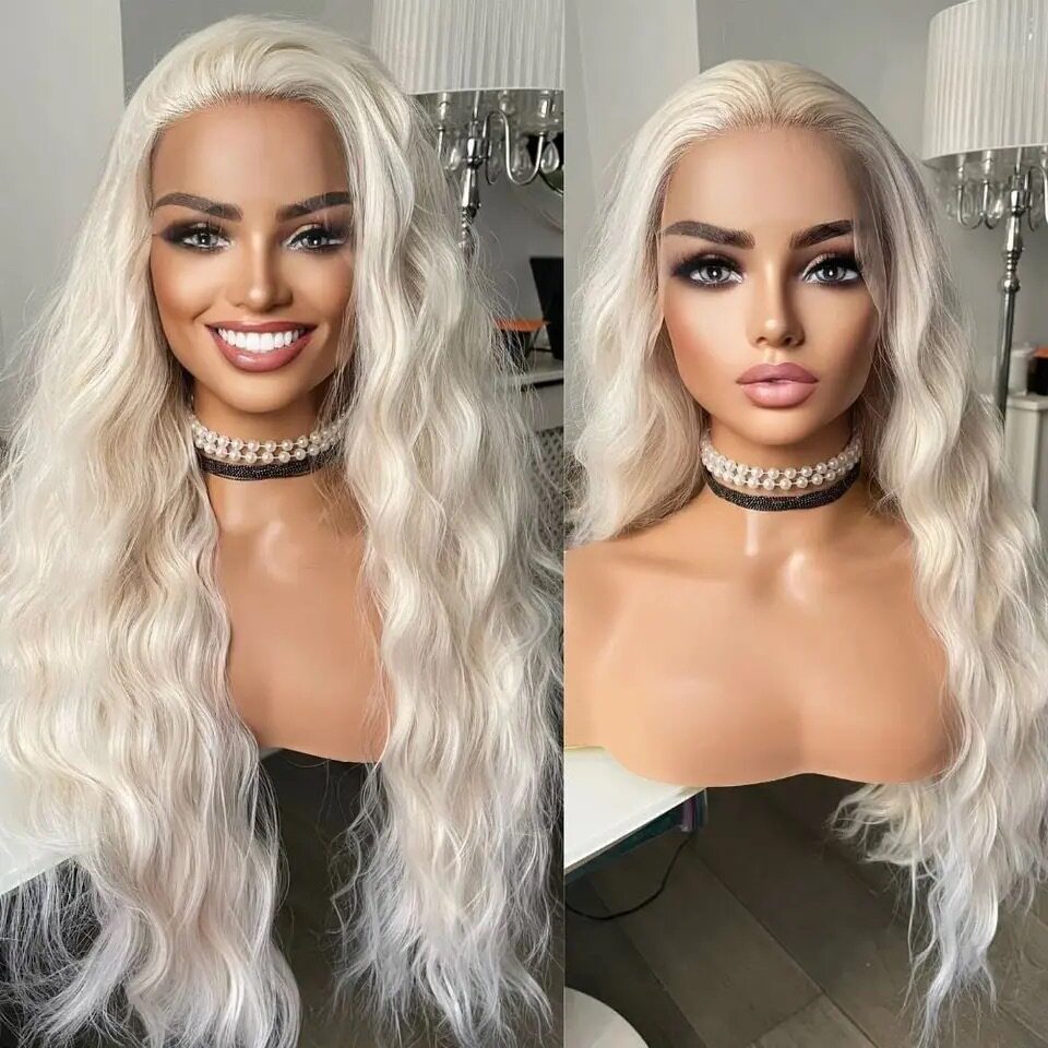 13*4手工蕾丝米白色自由分长卷发 绑辫子定制颜色 Cos beige wig