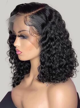100% human hair short curly 13*4 lace 非洲真人假发 nature