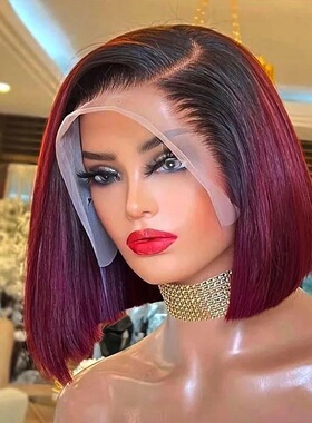 100% 13*4 human hair short bobo straight hair 真人发丝短直发