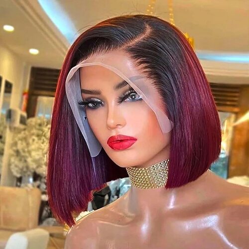 100% 13*4 human hair short bobo straight hair 真人发丝短直发