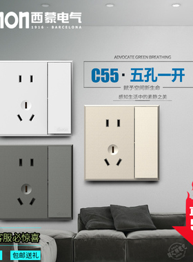 西蒙C55系列一开五孔 二三插带开关 一开单/双控五孔家用插座面板