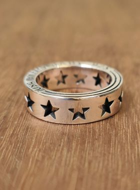 镂空五角星指环925银欧美摇滚