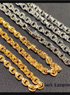 Black Luxurious电镀22K18K罗马哥特文字刻字5MM经典项链