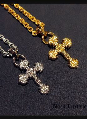 Black Luxurious电镀22K18K风格中号火焰十字架刻字个性项链