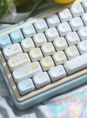 MOA柠檬夏日键帽pbt热升华奶蓝黄色可爱少女机械键盘通用