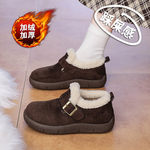 加绒加厚老北京布鞋女冬季一脚蹬妈妈棉鞋2025新款防滑保暖老人鞋
