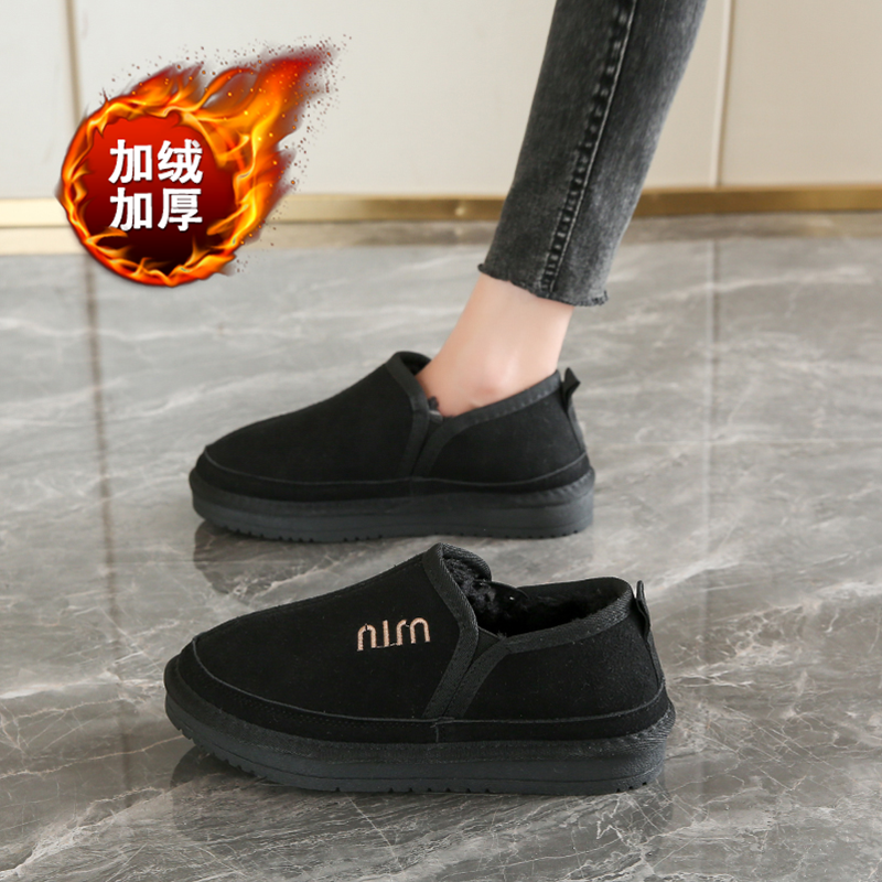 老北京布鞋女冬季加绒棉鞋软底不累脚黑色工作鞋保暖妈妈鞋一脚蹬