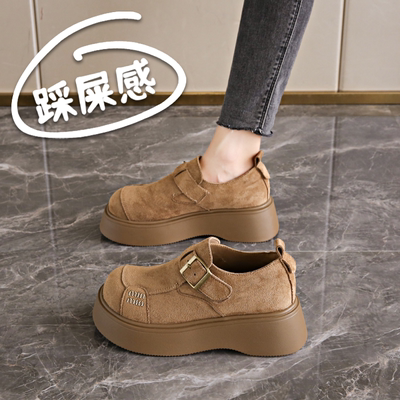 厚底勃肯鞋女2025秋季新款增高单鞋软底百搭小皮鞋真皮乐福鞋34码
