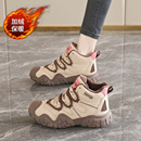 高帮加绒户外运动鞋女2025冬季新款老爹鞋防水防滑登山鞋皮面棉鞋