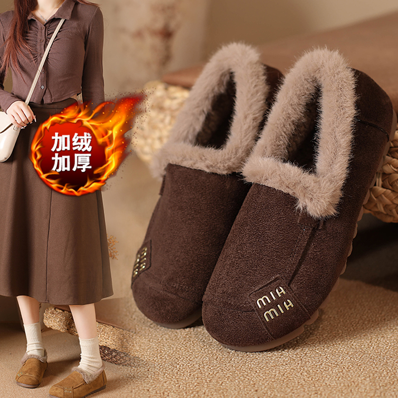 老北京布鞋女棉鞋冬季加绒妈妈鞋防滑保暖老人豆豆鞋一脚蹬奶奶鞋