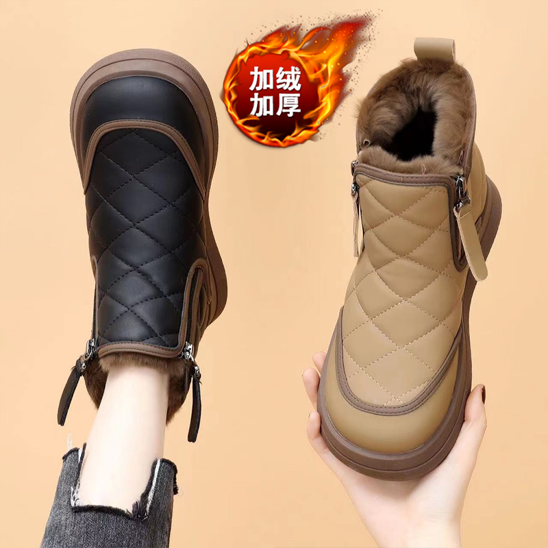 踩屎感皮毛一体雪地靴女防水防滑