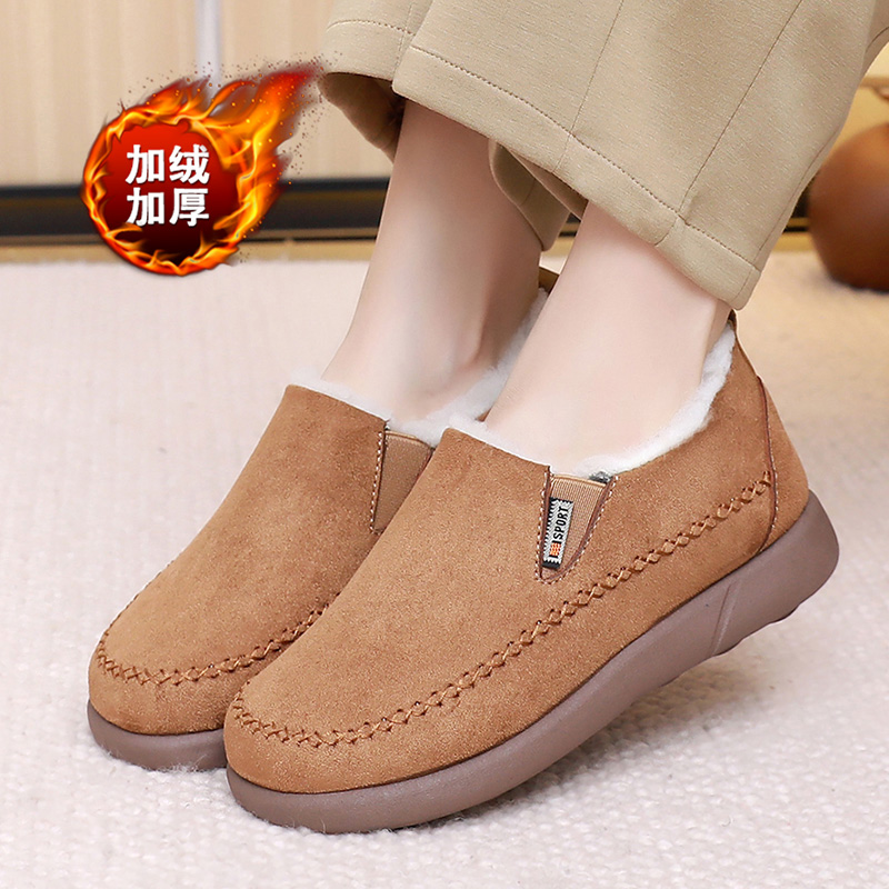 加绒老北京布鞋女士冬季老人棉鞋2025新款防滑软底妈妈低帮雪地靴