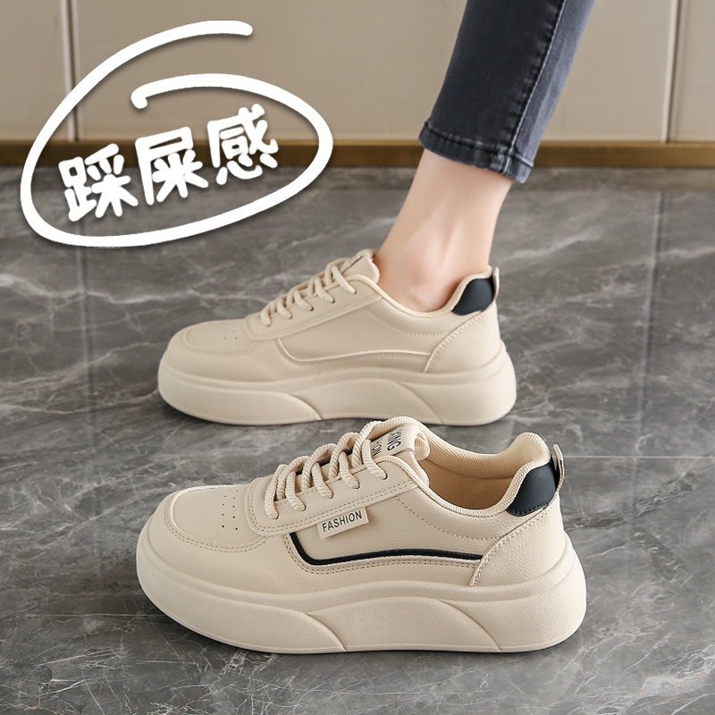 厚底皮面板鞋女2025秋季新款34码学生运动休闲鞋增高单鞋百搭轻便