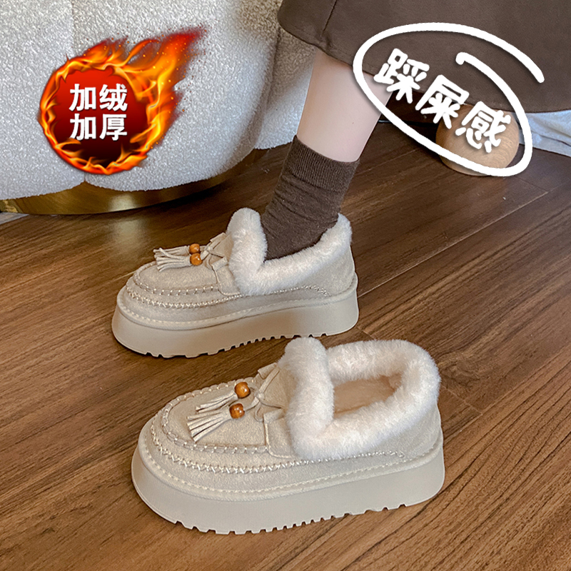 加绒加厚勃肯棉鞋女冬季一脚蹬厚底毛毛鞋防滑孕妇雪地靴2025新款