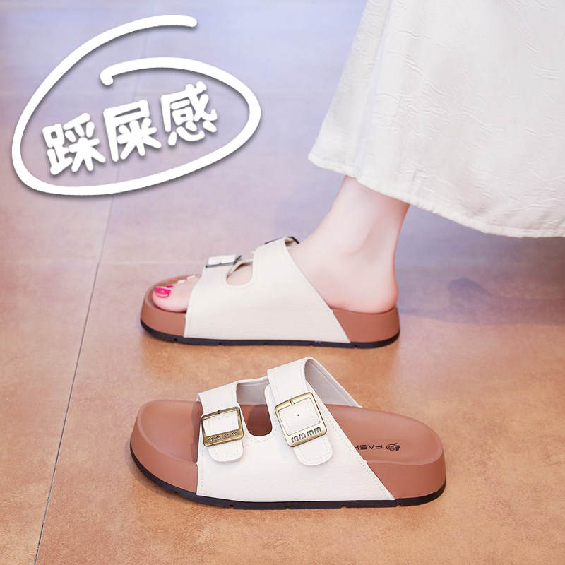 真皮勃肯凉拖鞋女夏外穿2025新款高级感超火时尚一字拖34码孕妇鞋
